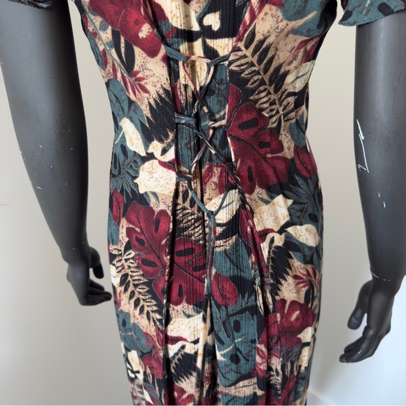 ⚪️ Tropical Leaf Print Midi Dress | Lace-Up Back | Size M - Picture 5 of 7
